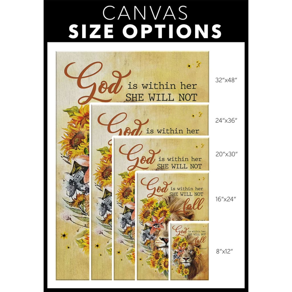God Is Within Her She Will Not Fall Sunflower Lion Canvas Wall Art - Christian Canvas Prints - Bible Verse Canvas