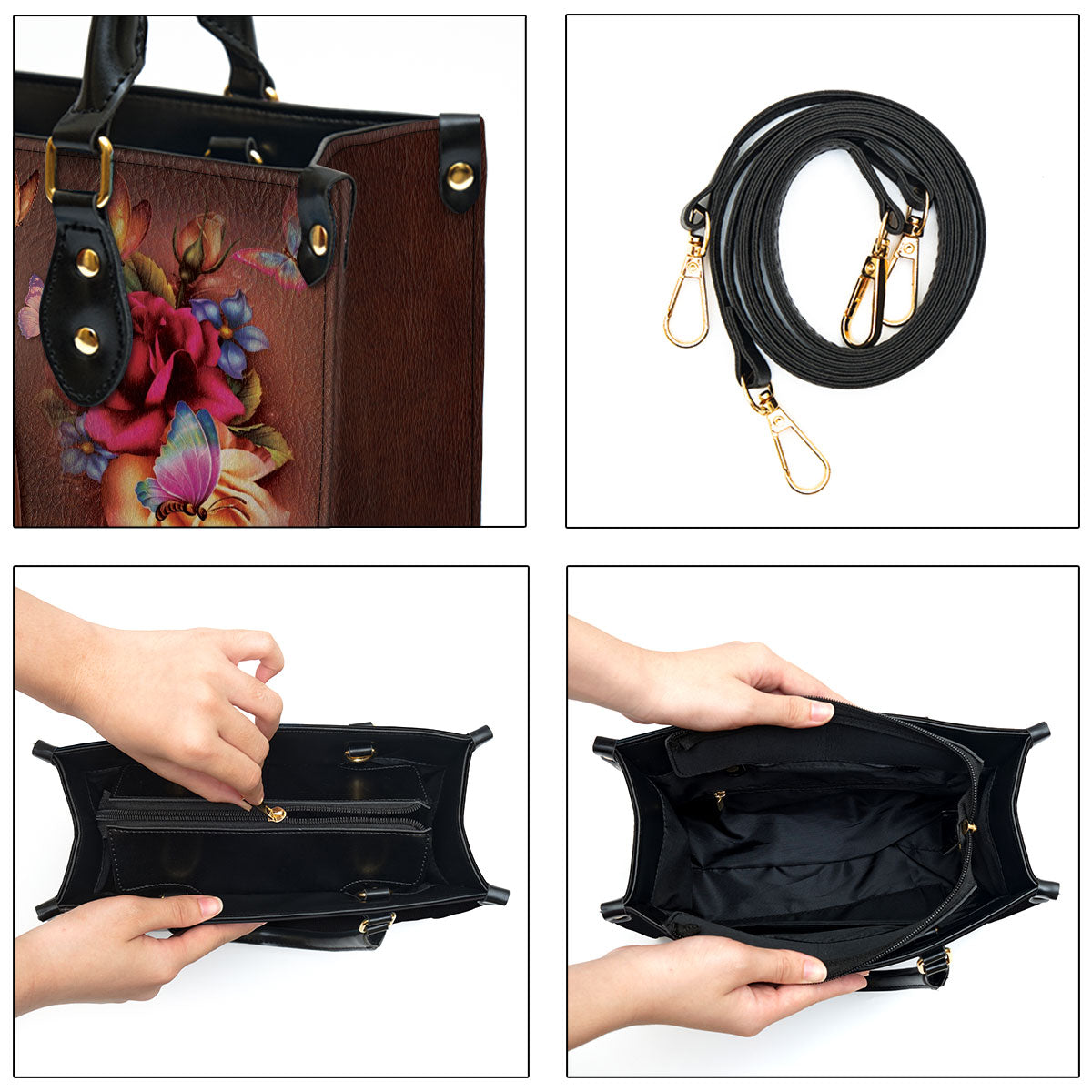 God Is Within Me I Will Not Fall Flower Personalized Leather Handbag