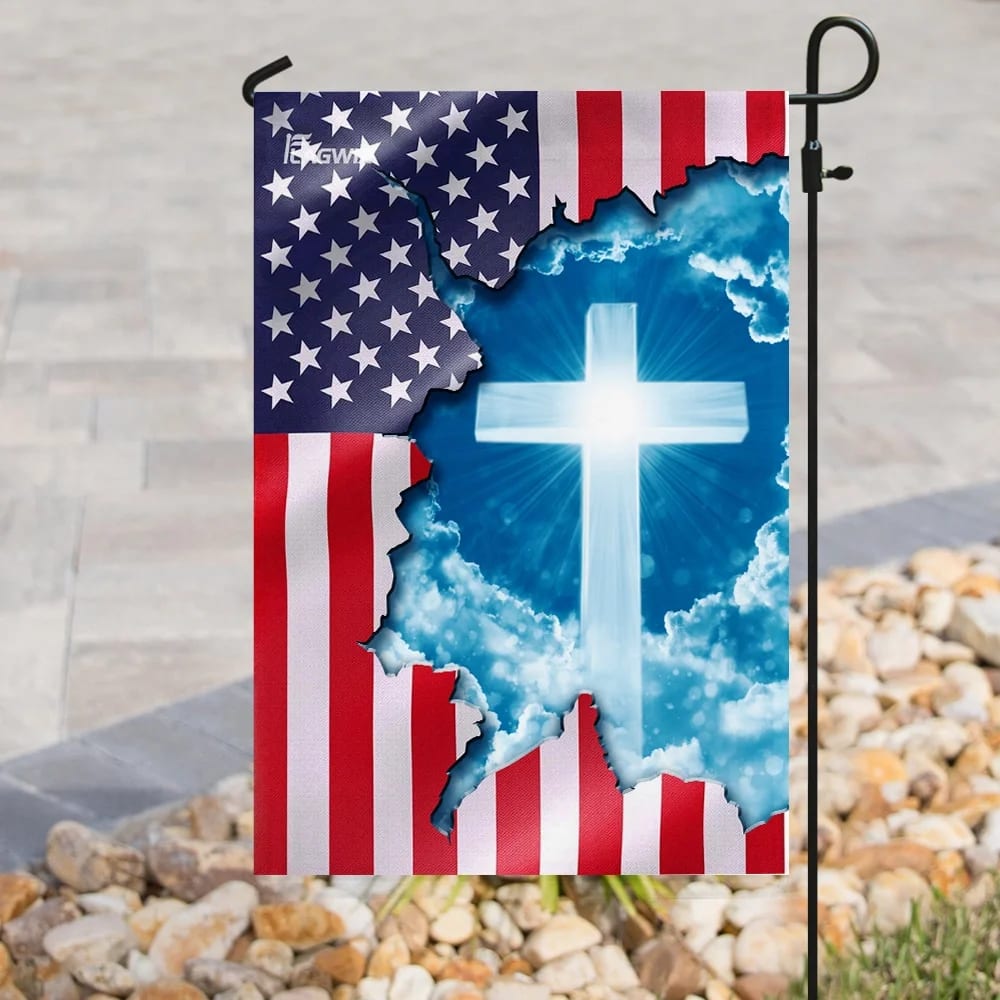 God Jesus Christian Cross American House Flags - Christian Garden Flags - Outdoor Christian Flag