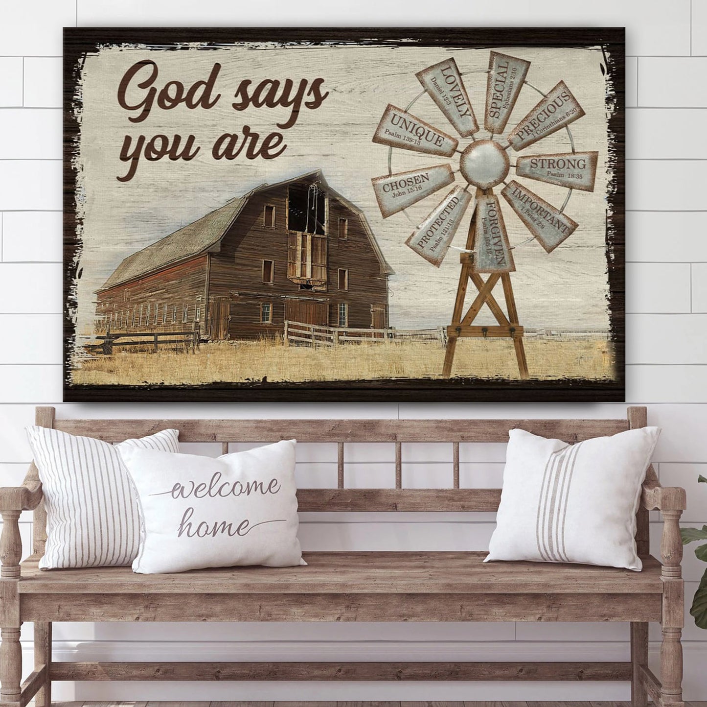 God Says You Are Canvas Wall Art Farmhouse Windmill Christian Decor - Religious Posters