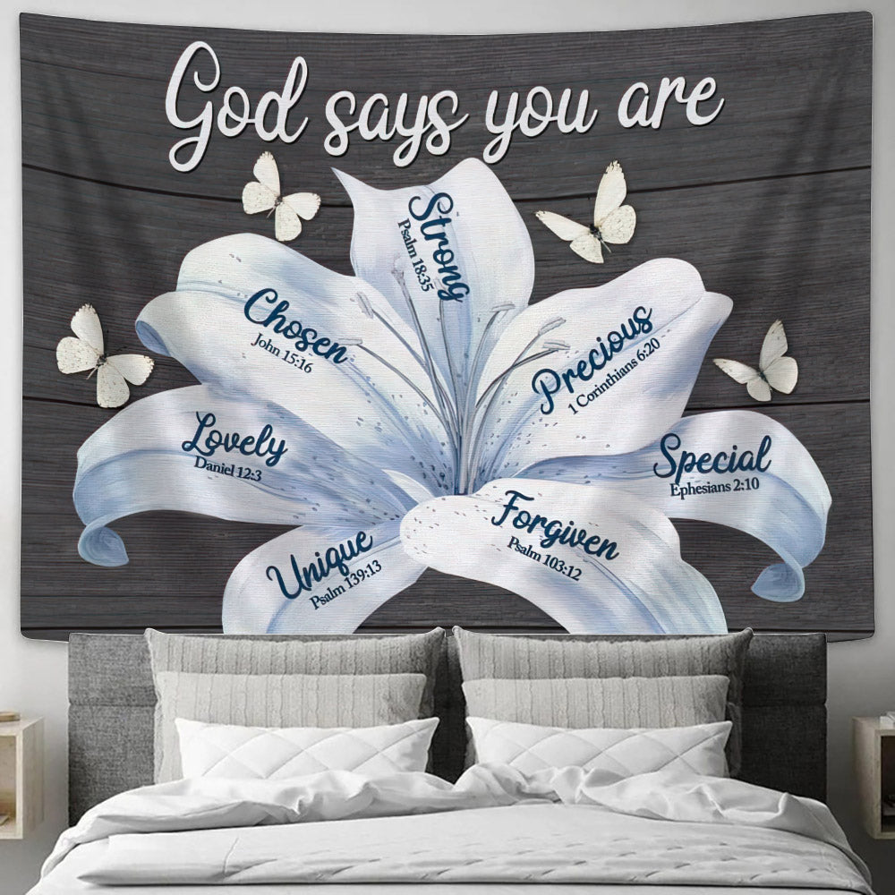 God Says You Are White Lily Christian Tapestry Wall Art - Christian Wall Tapestry - Tapestry Wall Hanging