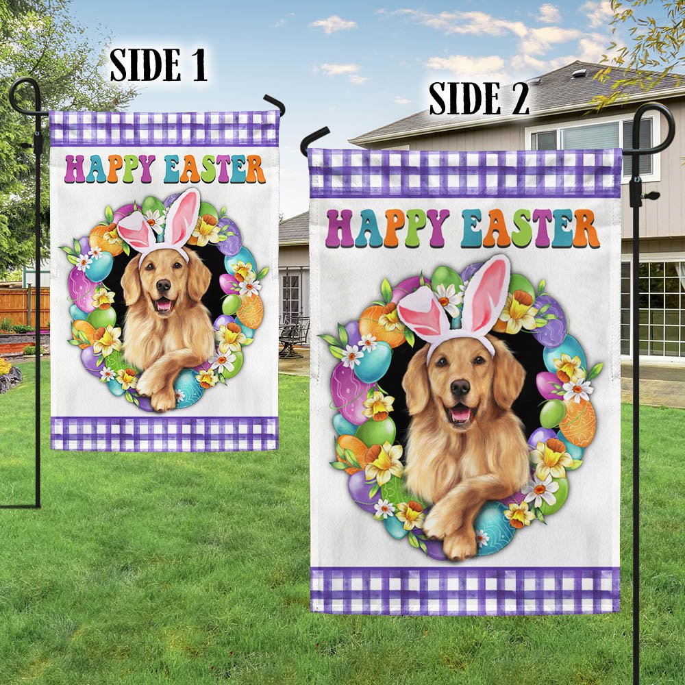 Golden Retriever Dog Happy Easter Flag - Easter House Flag - Outdoor Easter Flag