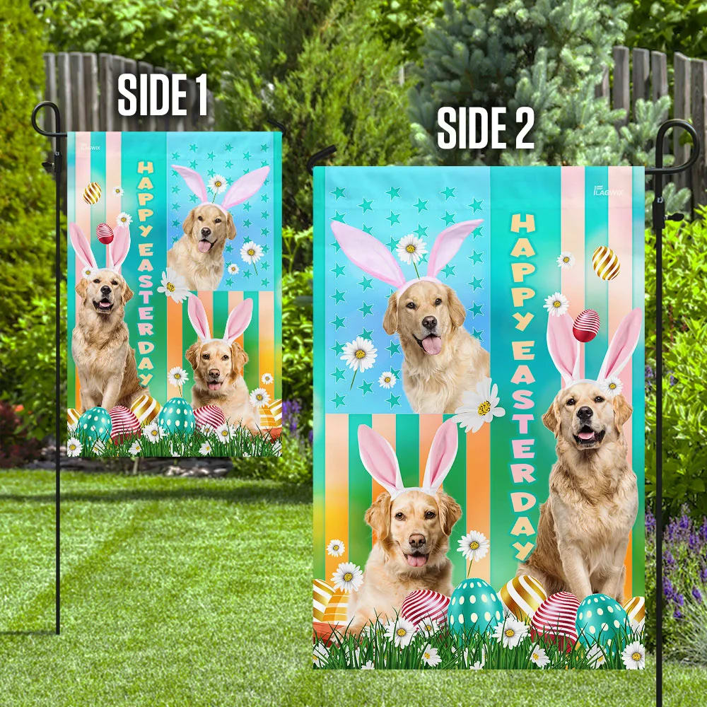 Golden Retriever Easter House Flags - Happy Easter Garden Flag - Decorative Easter Flags