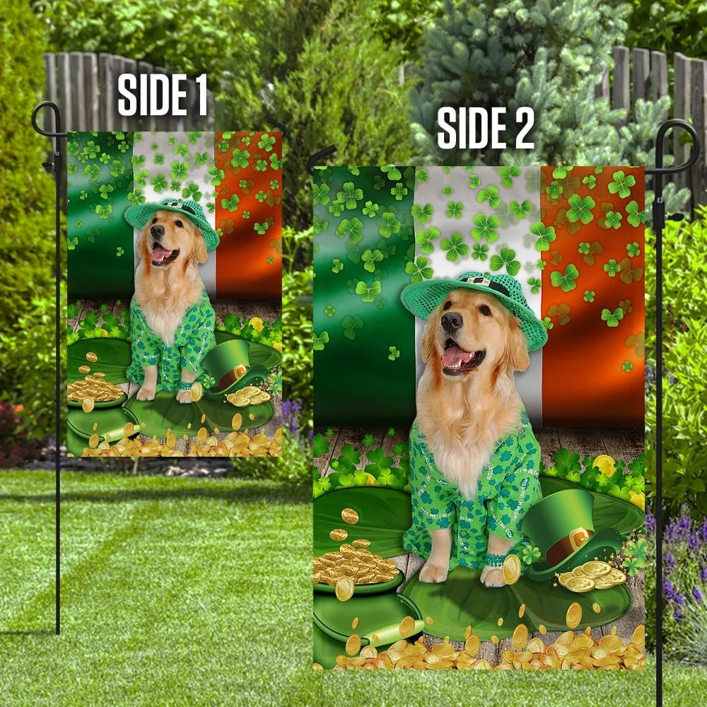 Golden Retriever House Flag - St Patrick's Day Garden Flag - Outdoor St Patrick's Day Decor