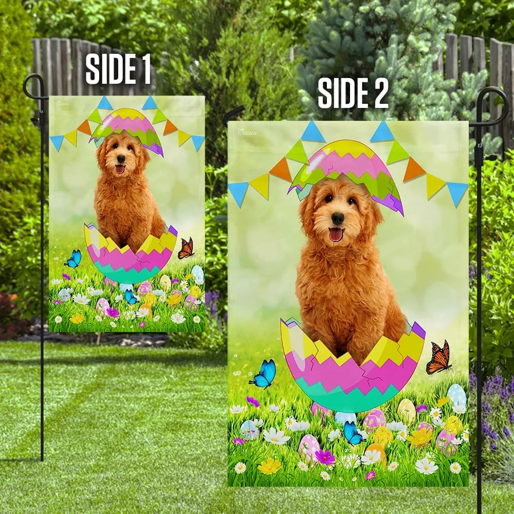 Goldendoodle Easter Egg House Flag - Happy Easter Garden Flag - Decorative Easter Flags