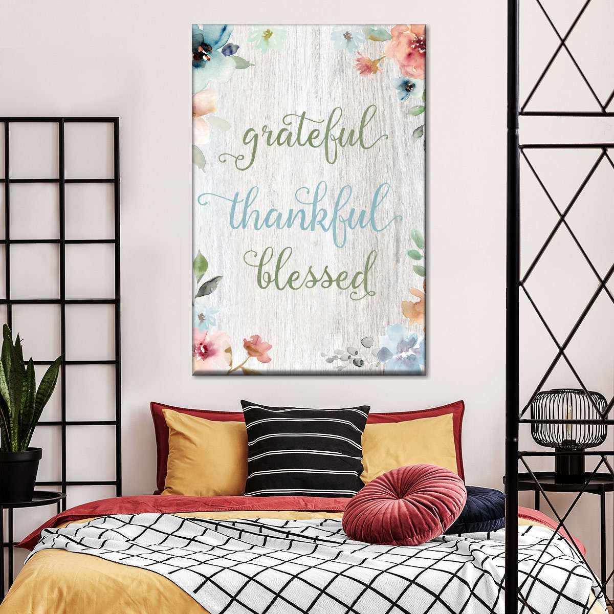 Grateful Spring Florals Canvas Wall Art - Canvas Religious Wall Art - Christian Wall Decor Living Room