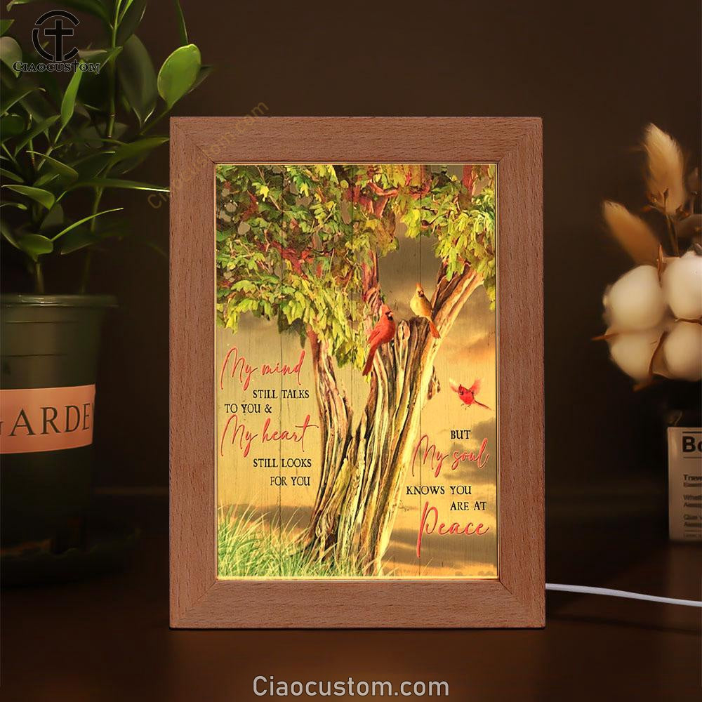 Green Tree, Watercolor Cardinal, My Mind Still Talks To You Frame Lamp