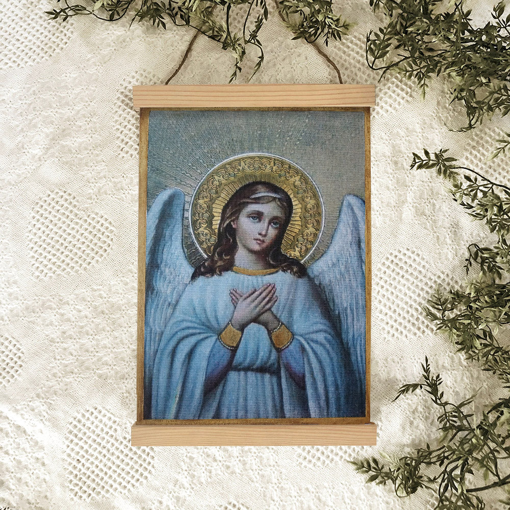 Guardian Angel Archangel Hanging Canvas Wall Art - Baptism Gift - Catholic Hanging Canvas Wall Art - Religious Gift - Christian Wall Art Decor