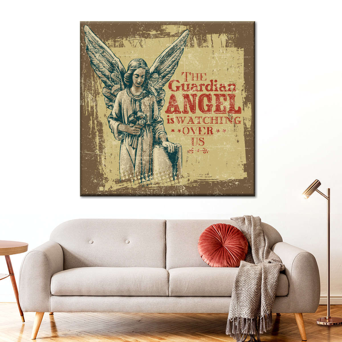Guardian Angel Quote Square Canvas Wall Art - Christian Wall Decor - Christian Wall Hanging