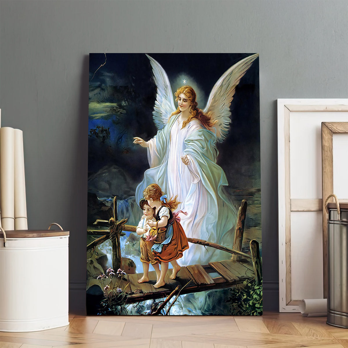 Guardian Angel Watching Over Children On Bridge Canvas Wall Art - Jesus Canvas Pictures - Christian Wall Art