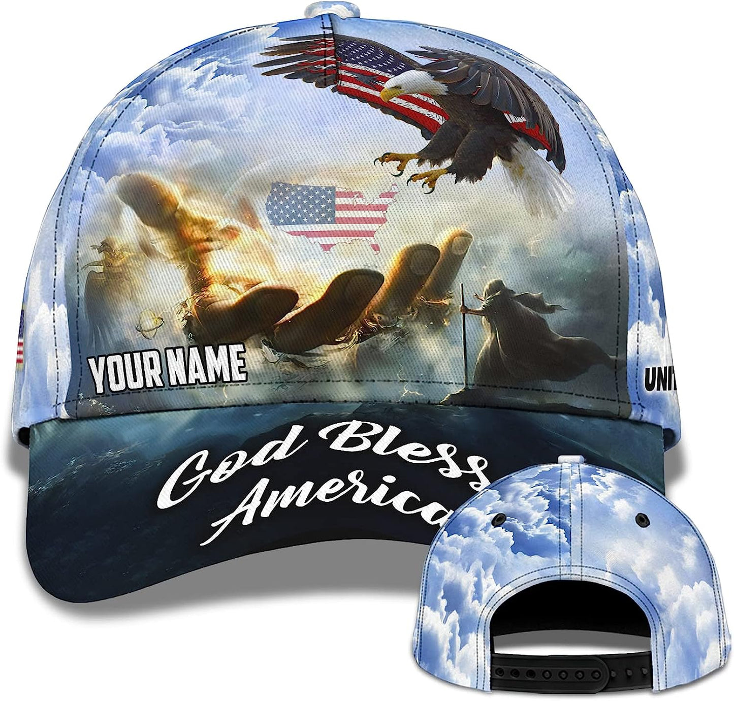 Hand Of Jesus God Bless America Eagle All Over Print Baseball Cap - Christian Hats For Men Women
