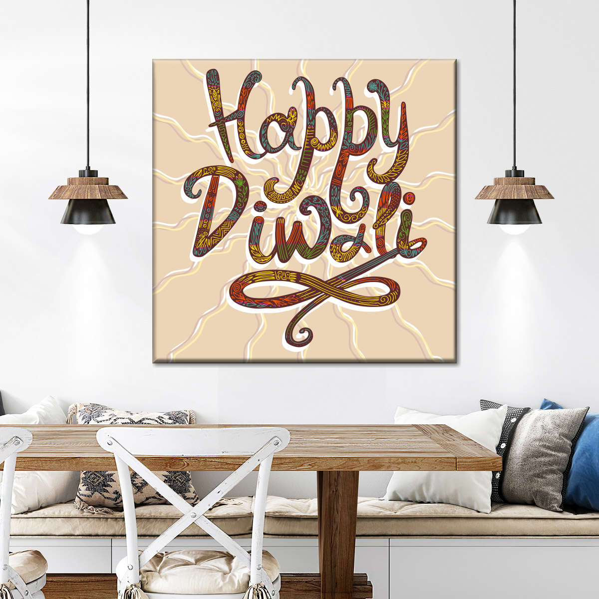 Happy Diwali Square Canvas Wall Art - Christian Wall Decor - Christian Wall Hanging