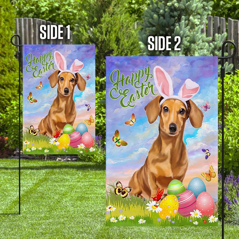 Happy Easter Dachshund Flag - Easter Garden Flag - Easter Outdoor Decor