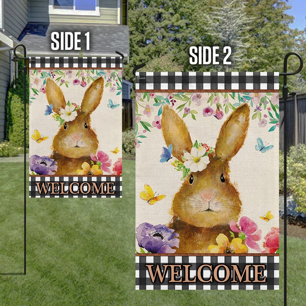 Happy Easter Day Bunny Welcome House Flags - Religious Easter Garden Flag - Christian Outdoor Easter Flags
