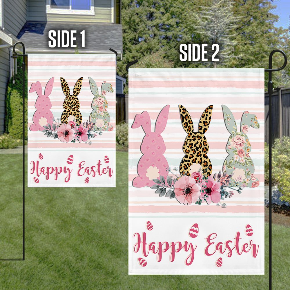 Happy Easter Floral Bunny Flag - Religious Easter House Flags - Christian Flag