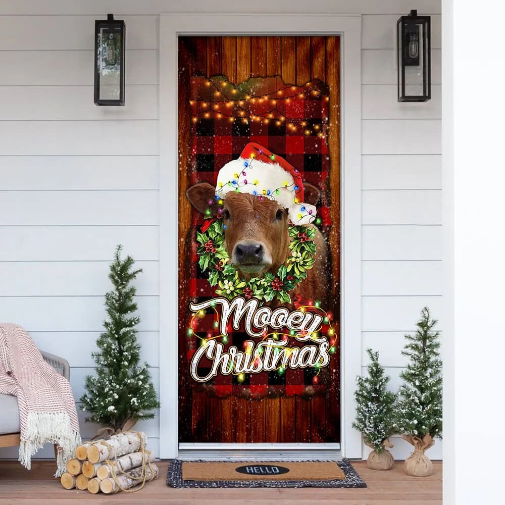 Happy Mooey Christmas Door Cover - Christmas Door Cover Decorations - Christmas Outdoor Decoration