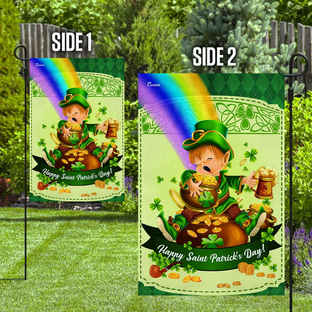 Happy Saint Patrick's Day Leprechaun House Flag 1 - St Patrick's Day Garden Flag - St. Patrick's Day Decorations