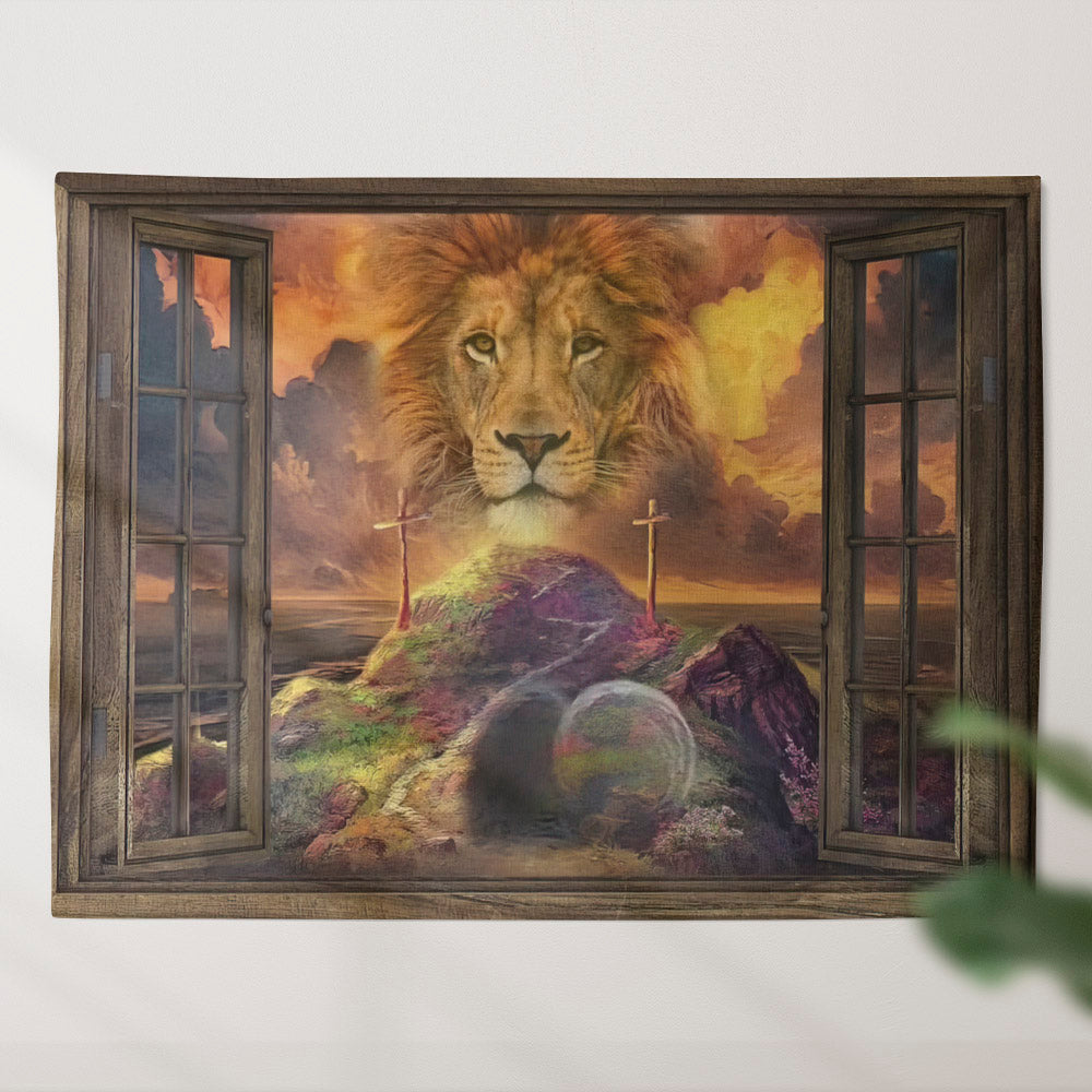 Lion Of Judah Art Tapestry - He Is Risen Tapestry - Christian Tapestry - Religious Tapestry Wall Hanging - Tapestry Wall Hanging - Ciaocustom
