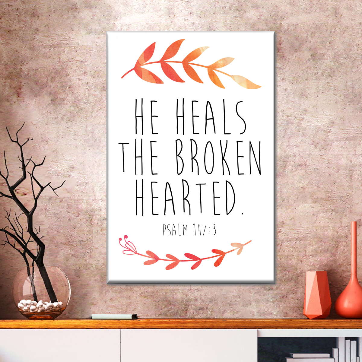 He Heals The Broken Hearted Canvas Wall Art - Canvas Religious Wall Art - Christian Wall Decor Living Room
