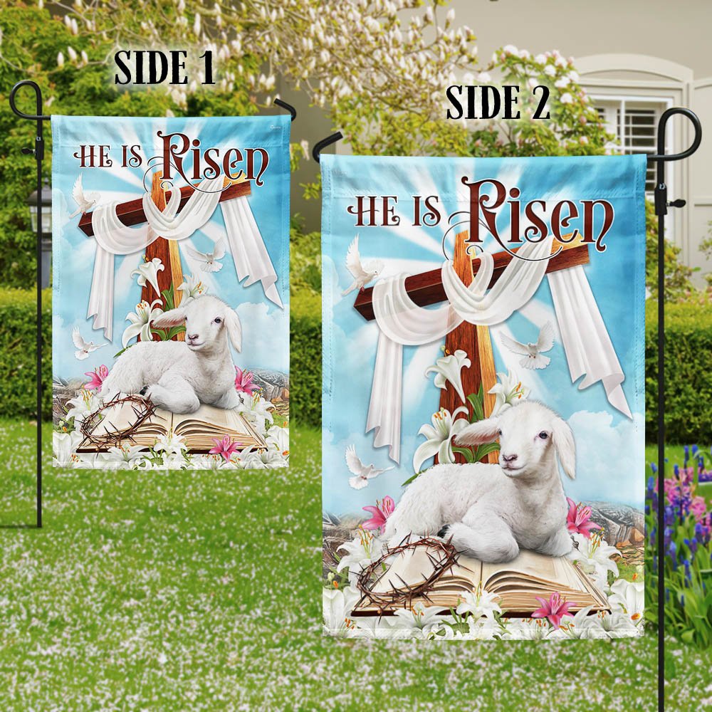 He Is Risen Christian Cross Lamb Easter Flag - Religious Easter House Flags - Christian Flag