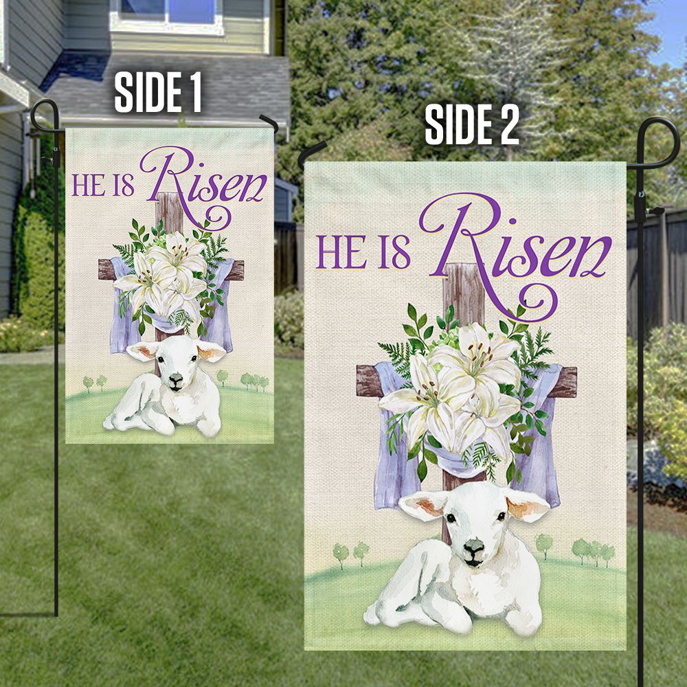 He Is Risen Christian Cross Lamb Lily Easter Flag - Religious Easter House Flags - Christian Flag