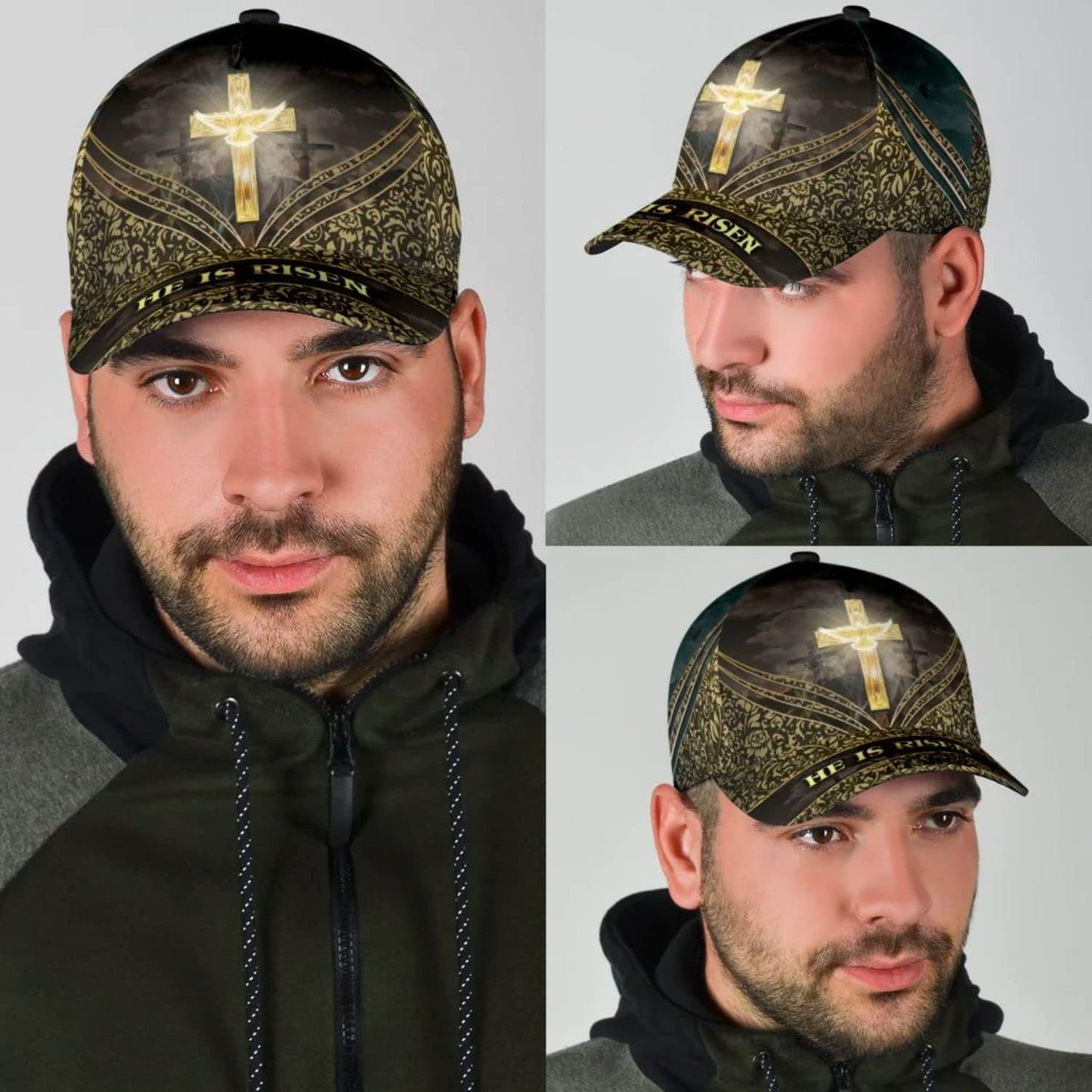He Is Risen Cross Baseball Cap - Christian Hats for Men and Women
