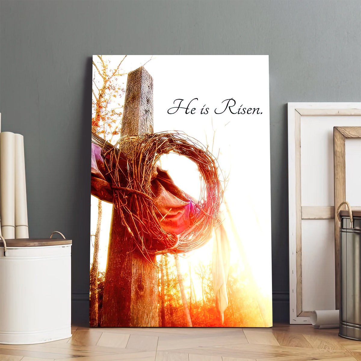 He Is Risen Cross Crown Canvas Wall Art - Easter Canvas Pictures - Christian Canvas Wall Decor