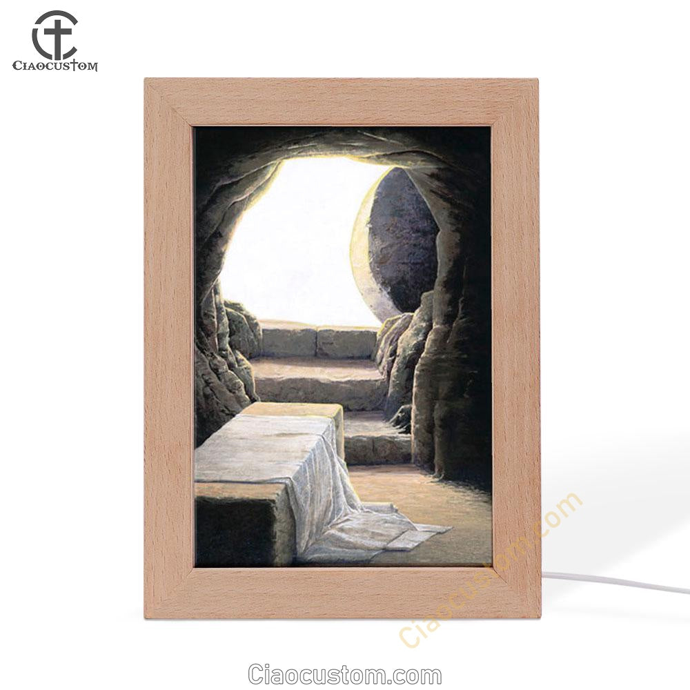 He Is Risen Empty Tomb Frame Lamp Pictures - Christian Frame Lamp Print - Christian Home Decor
