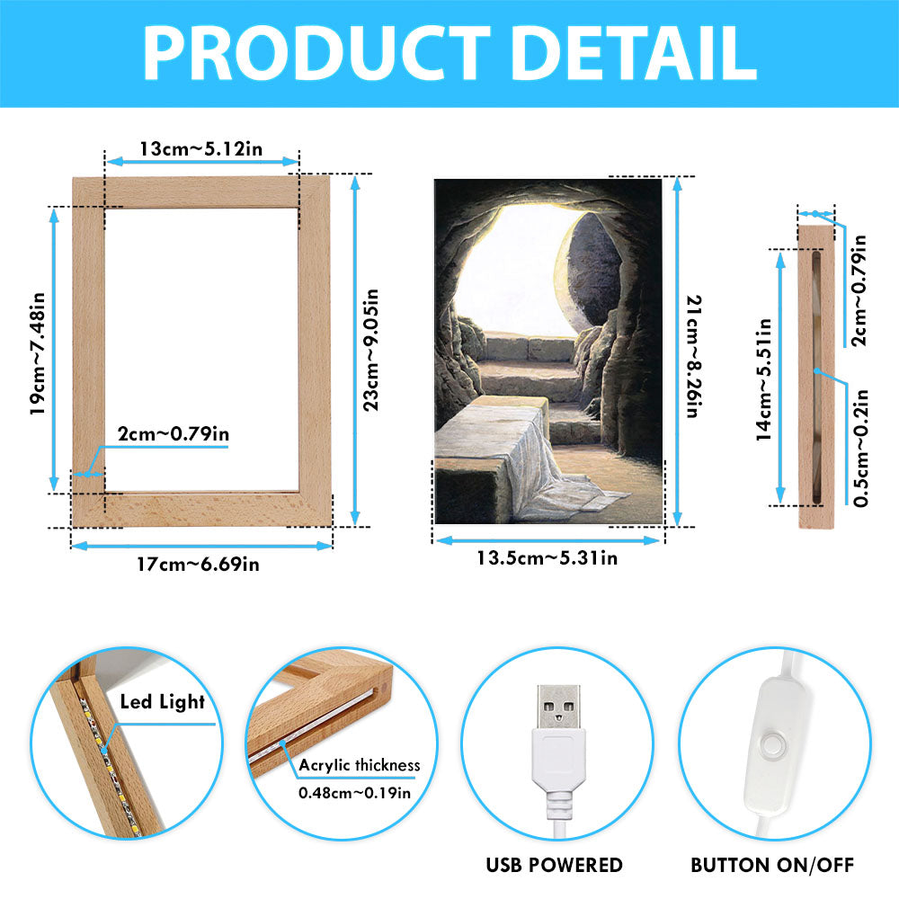 He Is Risen Empty Tomb Frame Lamp Pictures - Christian Frame Lamp Print - Christian Home Decor