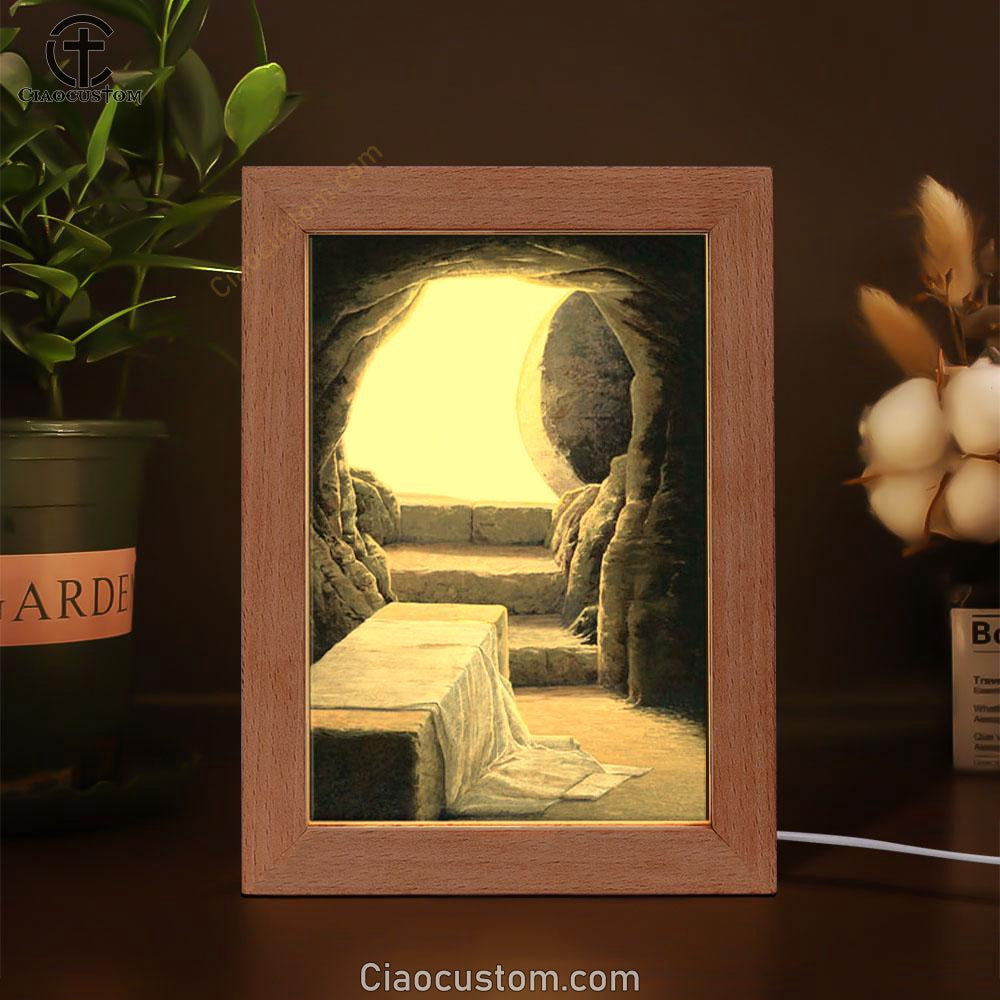 He Is Risen Empty Tomb Frame Lamp Pictures - Christian Frame Lamp Print - Christian Home Decor