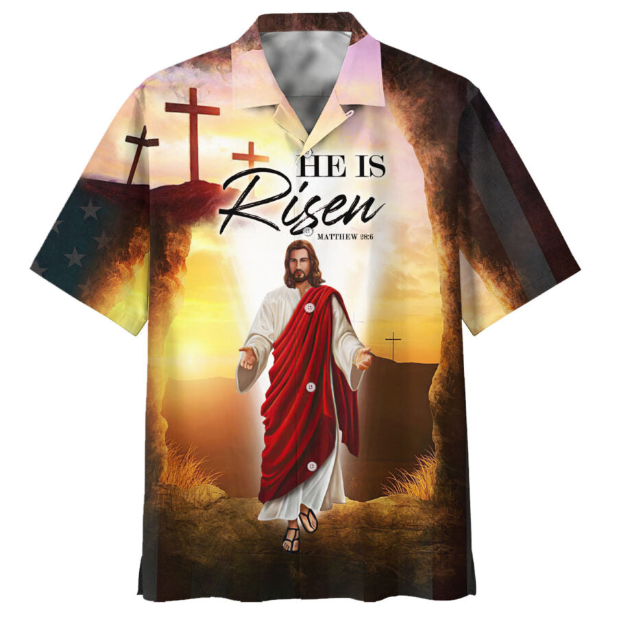 He Is Risen Hawaiian Shirt - Jesus Leaves The Tomb Hawaiian Shirts - Christian Hawaiian Shirt - Jesus Hawaiian Shirts
