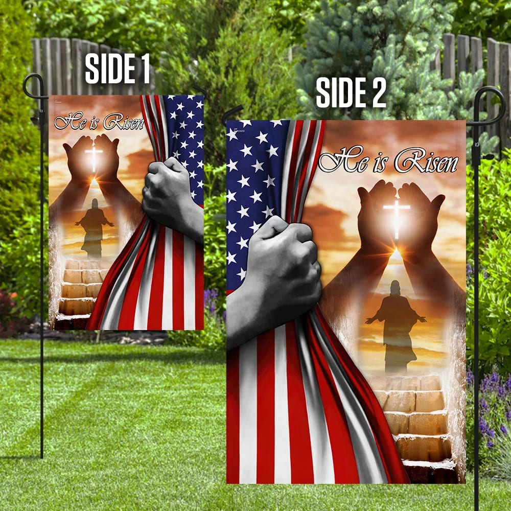 He Is Risen Jesus American US Flag - Outdoor Christian House Flag - Christian Garden Flags
