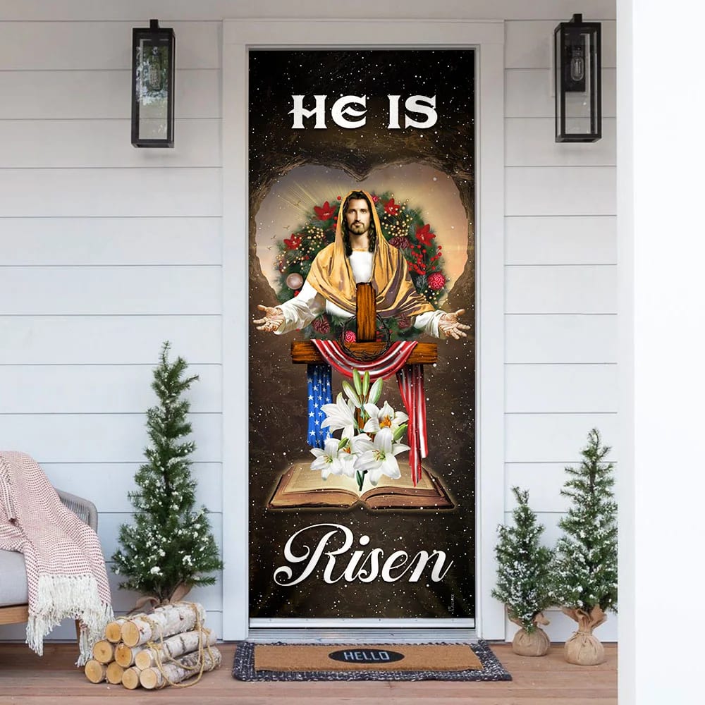 He Is Risen Jesus Christ Door Cover - Religious Door Decorations - Christian Home Decor