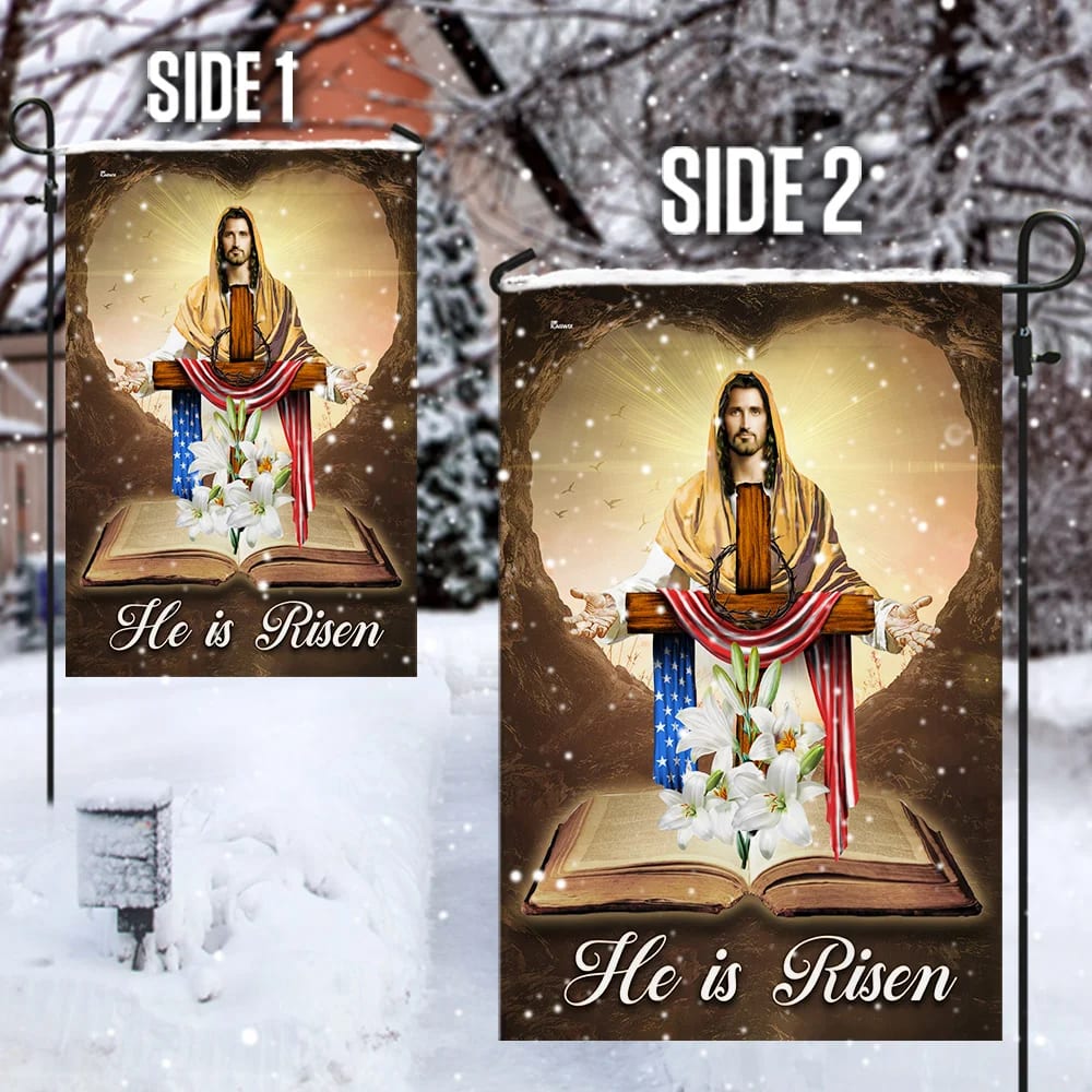 He Is Risen Jesus Christ House Flags - Christian Garden Flags - Outdoor Christian Flag