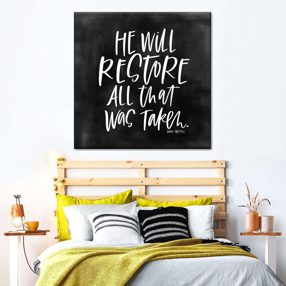 He Will Restore Square Canvas Wall Art - Christian Wall Decor - Christian Wall Hanging