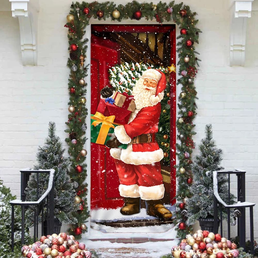 He Will Visit You At Home This Christmas Door Cover - Santa Claus Door Cover