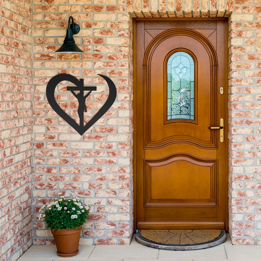 Heart Cross Metal Sign - Christian Metal Wall Art - Religious Metal Wall Decor