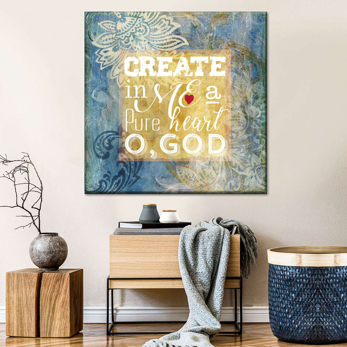 Heart Psalm Square Canvas Wall Art - Christian Wall Decor - Christian Wall Hanging