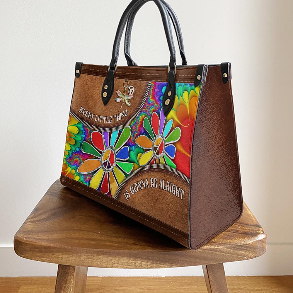 Hippie Everything Is Gonna Be Alright Hippie Flowers Leather Bag - Women's Pu Leather Bag - Best Mother's Day Gifts