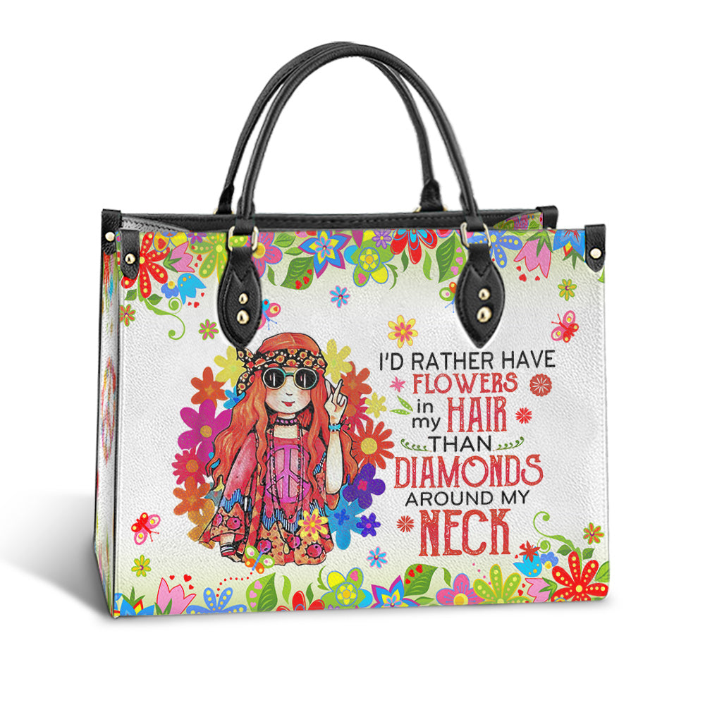 Hippie FLowers In My Hair Leather Bag - Women's Pu Leather Bag - Best Mother's Day Gifts