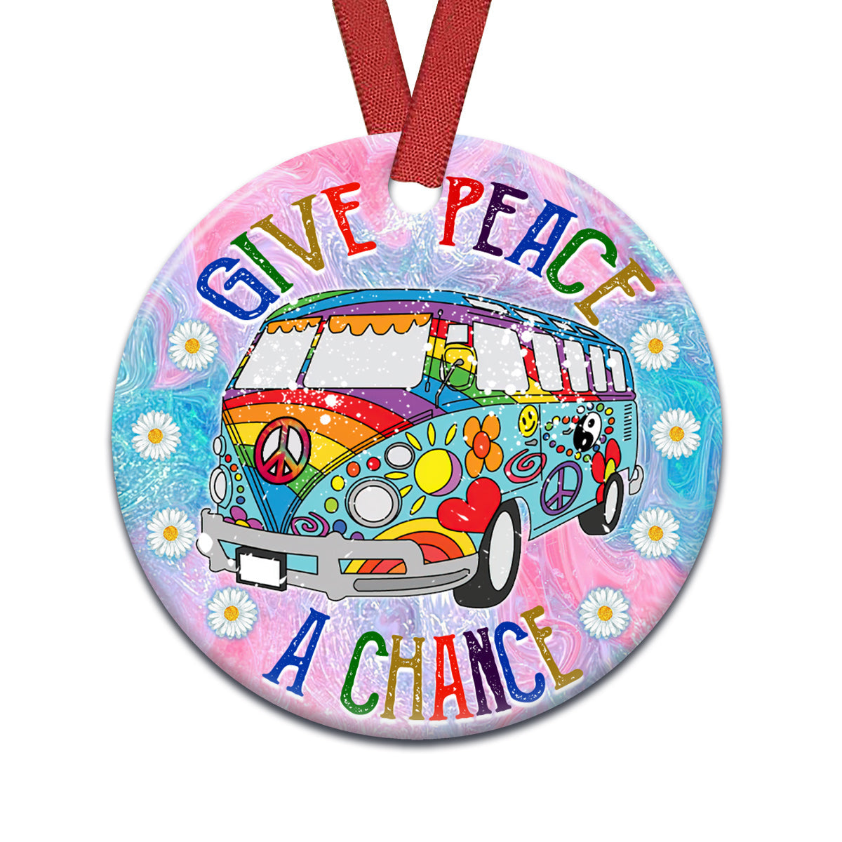 Hippie Give Peace A Chance Ceramic Circle Ornament - Decorative Ornament - Christmas Ornament