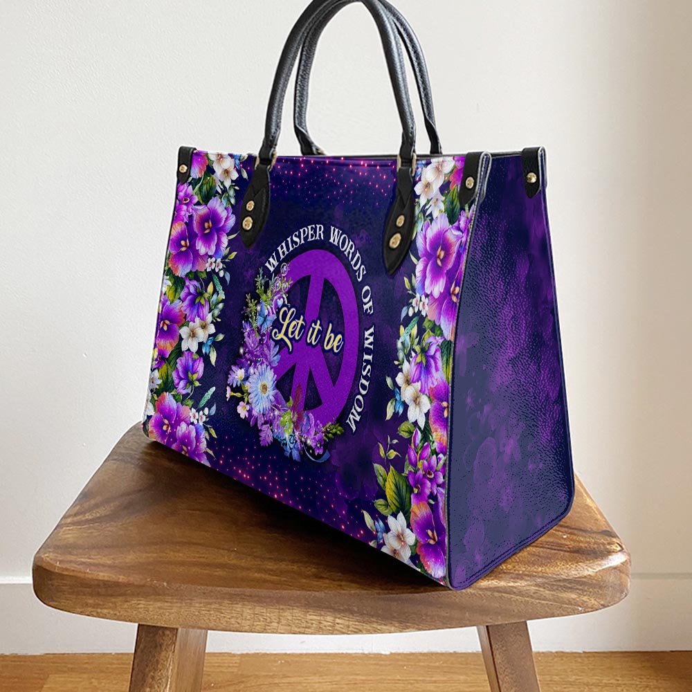 Hippie Let It Be Purple Peace Sign Leather Bag - Women's Pu Leather Bag - Best Mother's Day Gifts