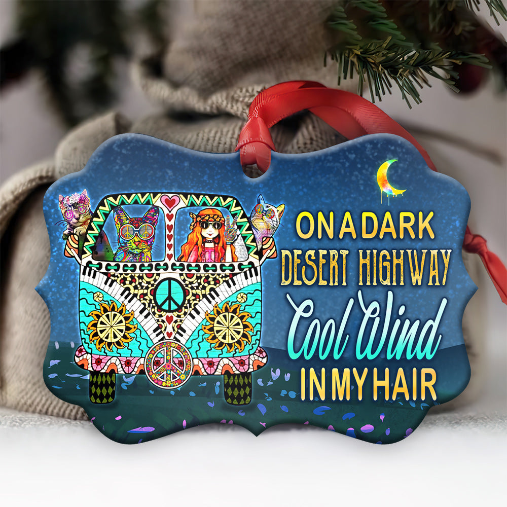 Hippie On A Dark Desert Highway Metal Ornament - Christmas Ornament - Christmas Gift