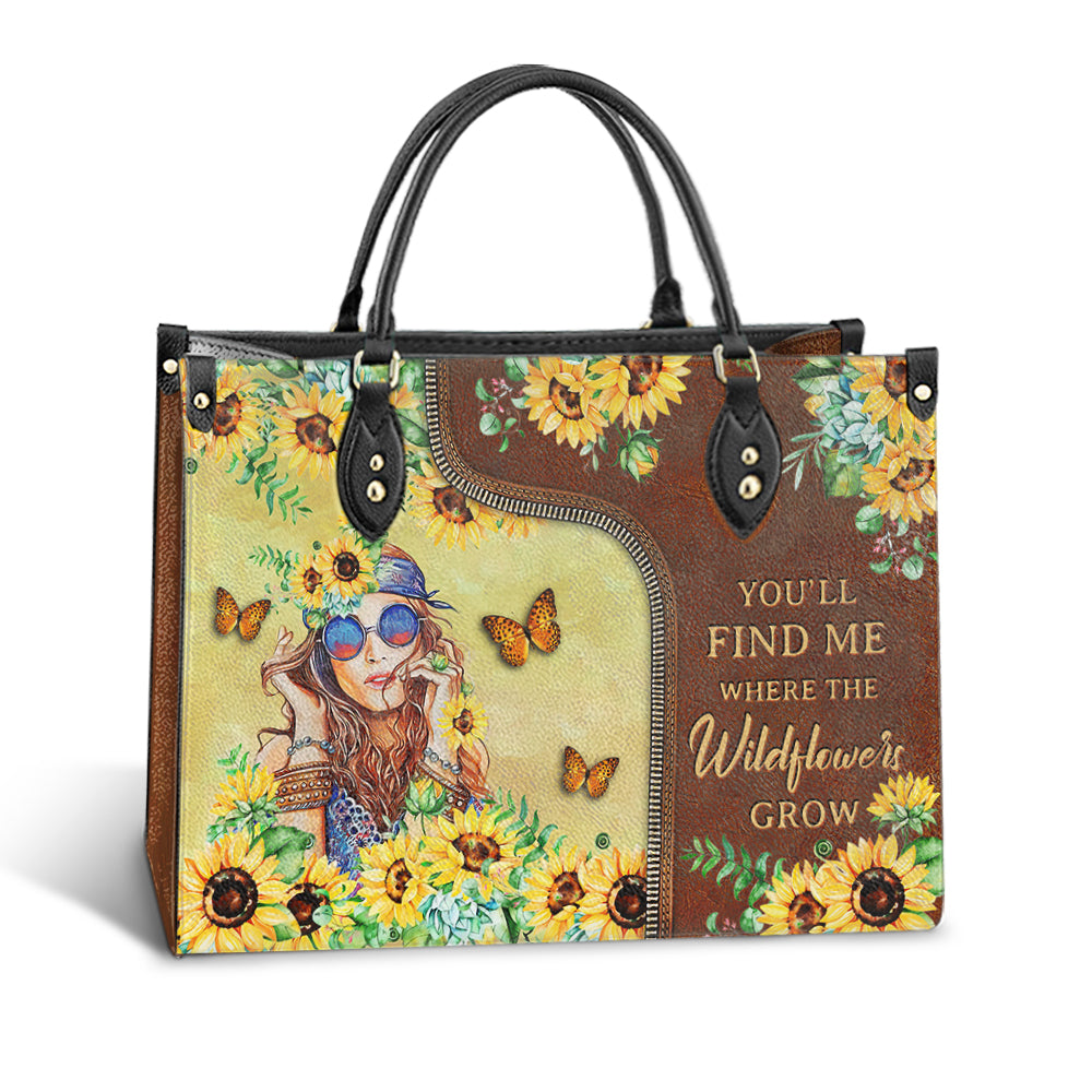 Hippie Where The Wildflowers Grow 1 Leather Bag - Women's Pu Leather Bag - Best Mother's Day Gifts
