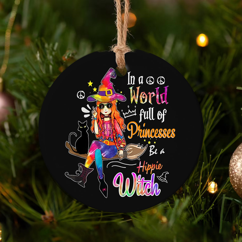 Hippie Witch Ceramic Circle Ornament - Decorative Ornament - Christmas Ornament