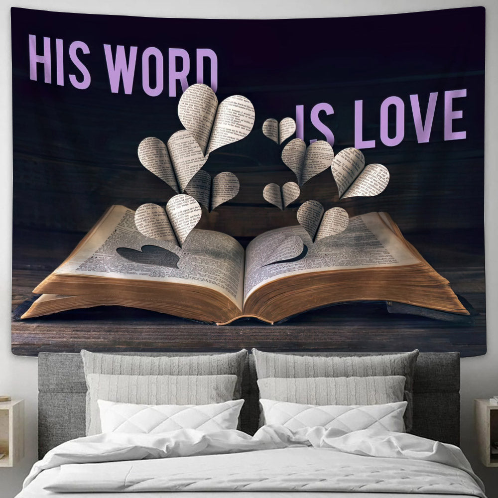 His Word Is Love Wall Art Decor - Religious Tapestry - Tapestry Wall Hanging - Christian Tapestry Wall Hanging