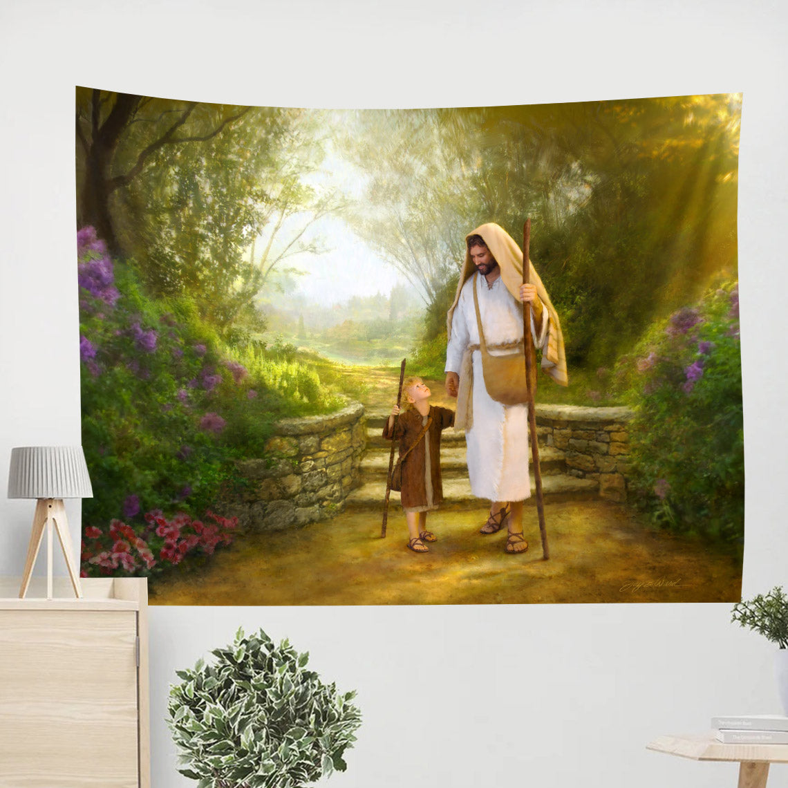 Holding Jesus Hand Like A Child Tapestry - Lead Me Guide Me Tapestry Christian - Jesus Pictures - Christian Wall Tapestry