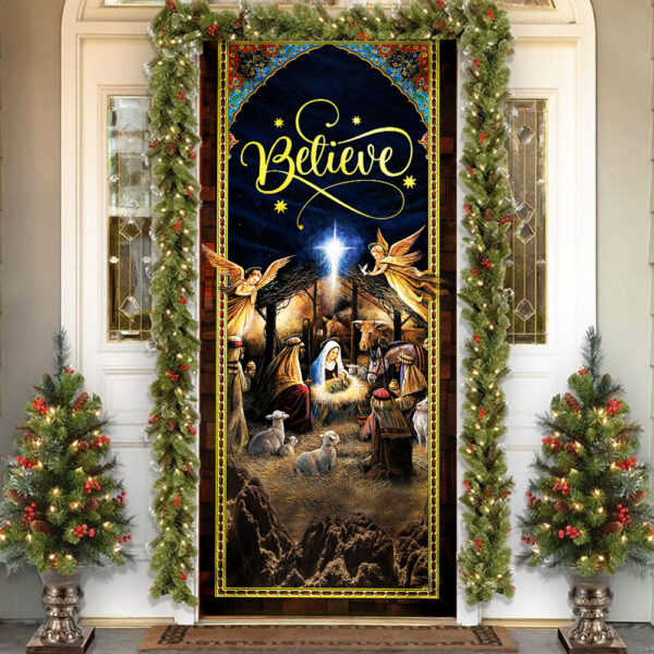 Holy Family Christmas Door Cover - Jesus Is Born - Christmas Silent Night,