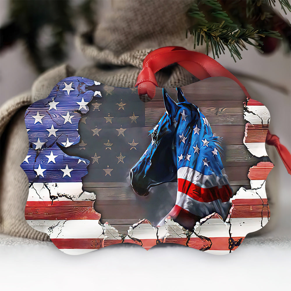 Horse American Flag Metal Ornament - Christmas Ornament - Christmas Gift