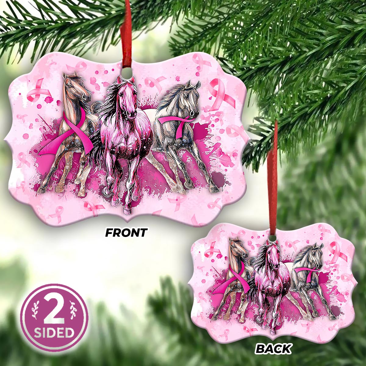 Horse Breast Cancer Metal Ornament - Christmas Ornament - Christmas Gift